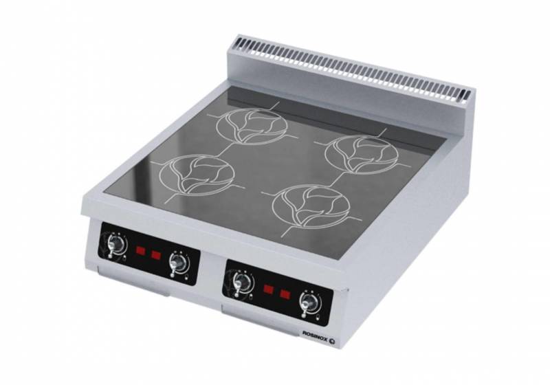 Plans de cuisson vitrocéramiques : 4 zones de cuisson induction électriques   4 x 6 kW   Largeur 800 mm